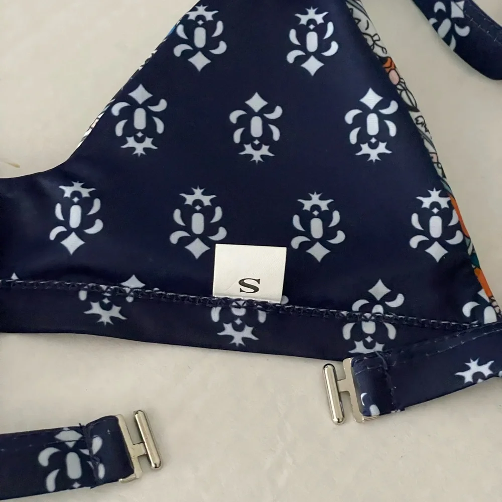 Zaful Reversible Floral Print Triangle Bikini Set Sz S